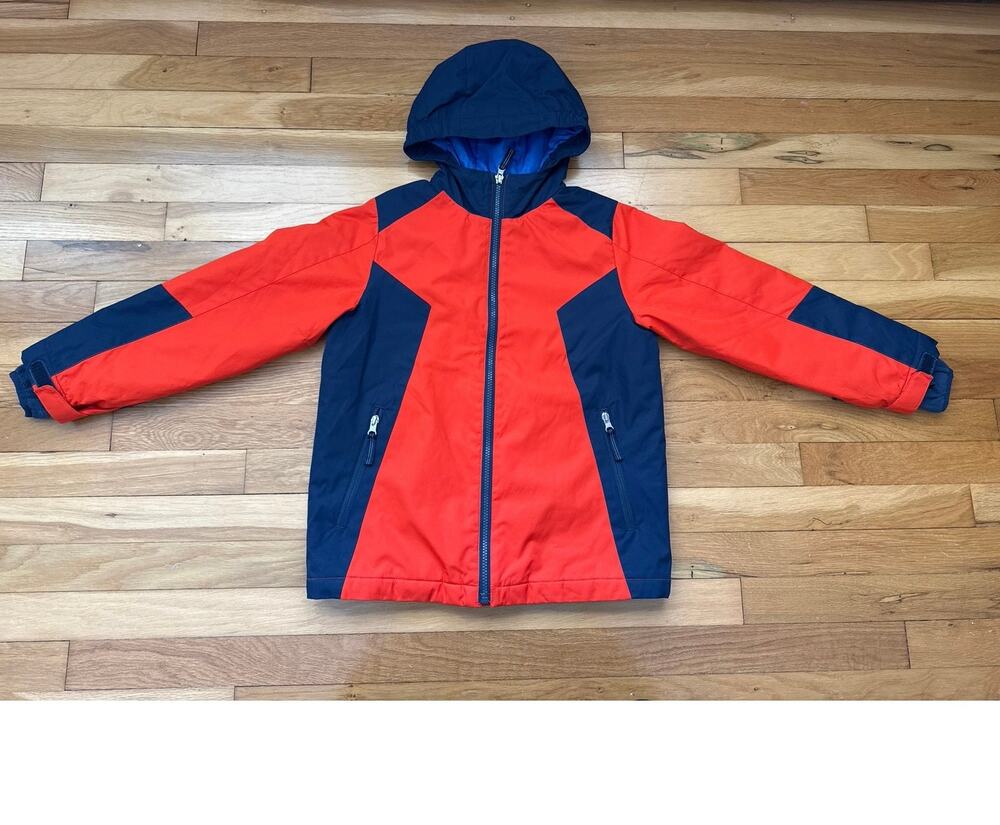 Lands' End Hooded Insulated Jacket Coat Orange & Blue Outerwear Boys Small (8)